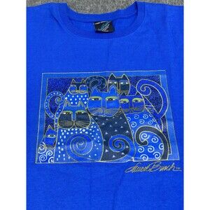 Vintage Laurel Burch Cotton Tee Shirt Cats Royal Blue Unisex Medium NICE
